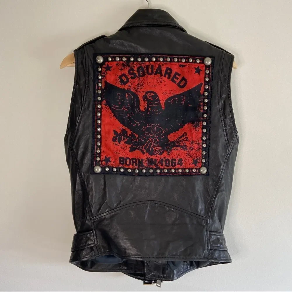 VINTAGE DSQUARED2 RARE BORN IN 1964 STUDDED LEATHER JACKET